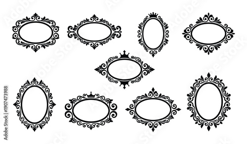 Decorative vintage floral frames with ornate filigree swirls and curls design elements