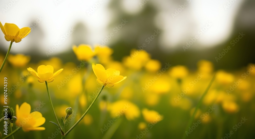 Fototapeta premium Yellow flowers in a meadow with blurred background