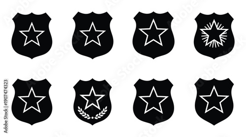 Police badge with star silhouette on transparent background set vector illustration