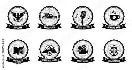 Retro logo badges isolated on transparent background vintage vector branding elements collection