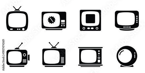 Retro television set icons vintage old tv vector graphic design collection with antenna shape element
