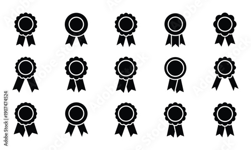 Set of black award ribbons badge vector illustrations isolated on transparent background