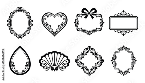 Set of ornate decorative frames, flourish borders vector elements for wedding invitations card designs