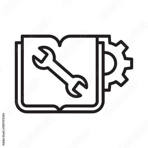 Open book icon with wrench and gear representing repair manual