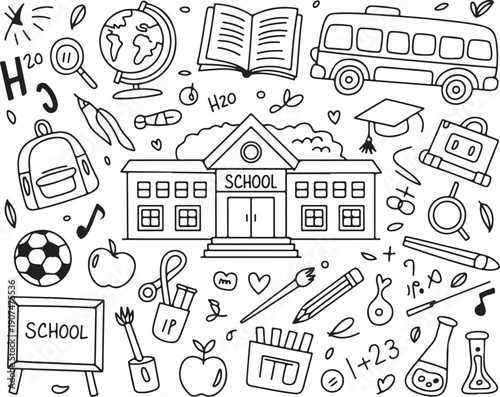 school doodle icons education background vector illustration