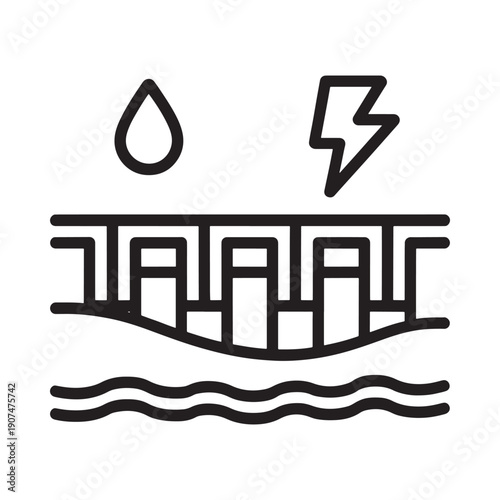 Simple line drawing of a bridge with weather elements above