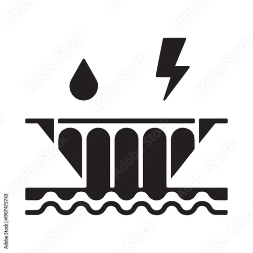 Weather icon depicting rain lightning and a body of water