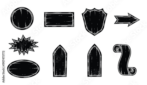 Set of wooden signboards, rustic menu boards, rectangle and oval frames vector design element
