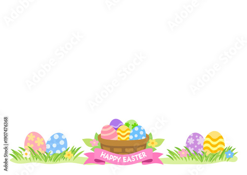 イースターかご フレーム背景｜Happy Easter