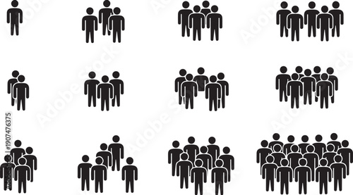 people group icons set twelve silhouettes grid for infographic