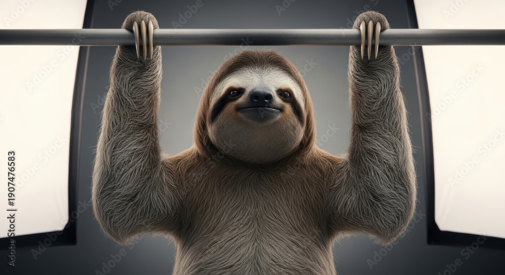 Obraz premium Sloth Doing Pull Ups on Bar