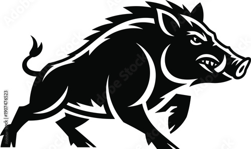 Wild boar silhouette mascot vector illustration aggressive running animal logo emblem hunting wildlife black tribal design isolated