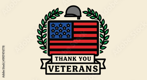 Patriotic tribute to American veterans with flag and laurel wreath