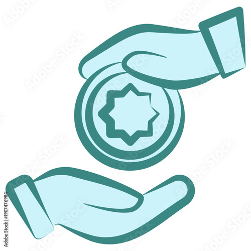 Almsgiving Dual Tone Icon Mini Illustration, Use For Modern Concept, Print, Ui, Ux Kit, Web And App Development. Vector Related To Ramadan, Eid Al-Fitr, Eid Al-Adha And More