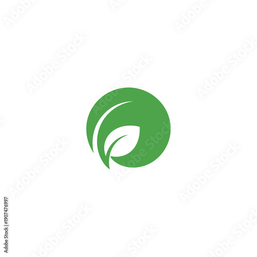 Elegant minimalist green leaf icon within a vibrant circle, symbolizing nature, organic growth, ecology, and sustainable healthy living for eco-friendly branding