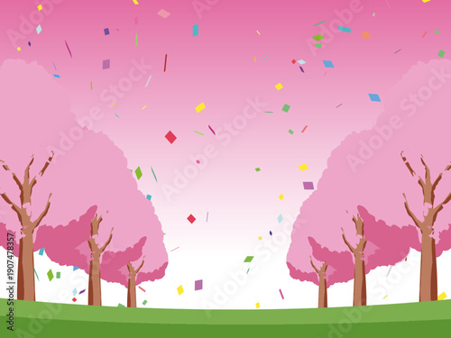 桜, 春, さくら, 花, サクラ, 花びら, 花見, 風景, イラスト, ピンク, 満開, 木, ベクター, 背景