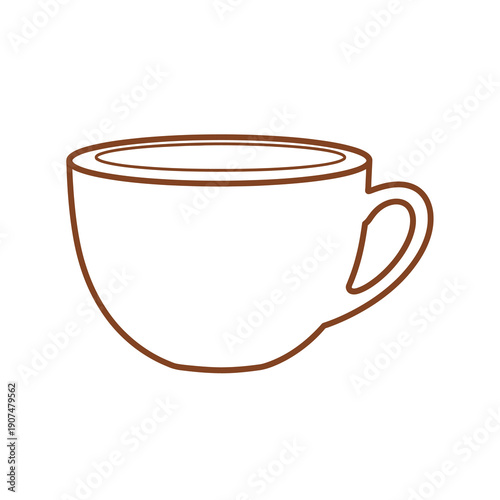 Simple outline drawing of a coffee cup filled with a steaming hot beverage, perfect for cafe or breakfast themes