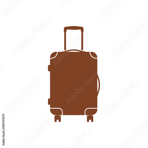 A brown suitcase with wheels and a retractable handle on a white background