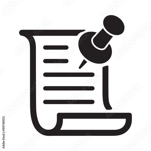 A black silhouette icon depicting a document pinned with a pushpin