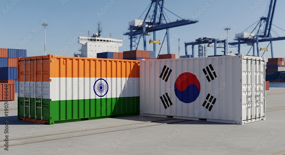 Fototapeta premium International Trade Concept with Indian and Korean Flags