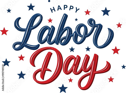 Happy labor day greeting with red white and blue stars
