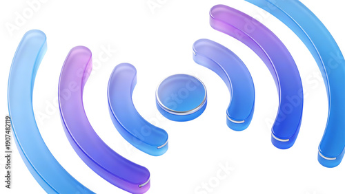 A 3d wireless internet connection logo featuring a blue wi-fi sign with radio wave signal bars for a modern mobile phone network or web technology communication button design