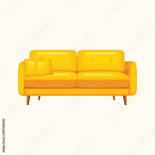 Yellow sofa illustration with a modern flat design suitable for interior decoration furniture branding and home living concepts.