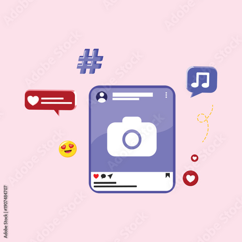 Smartphone social media interaction illustration featuring likes comments and notifications for digital communication and online engagement themes.