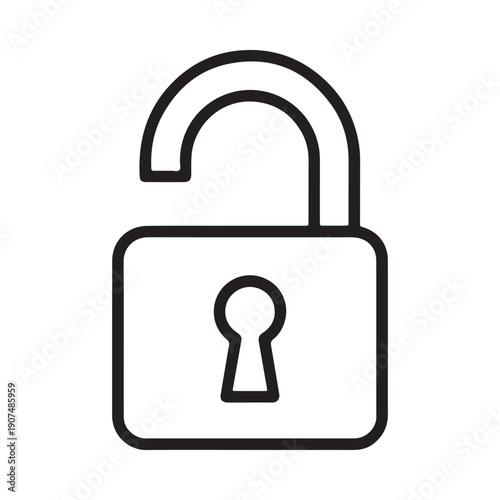 Simple black and white line drawing of an open padlock with a keyhole