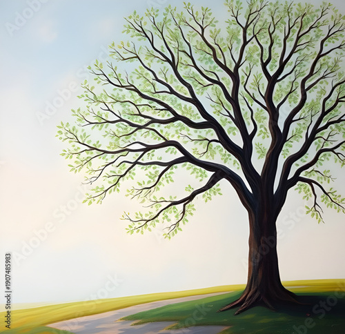 autumn, landscape, tree, oilpainting, art, painting, nature, fall, foliage, leaves, countryside, meadow, scenery, seasonal, golden, amber, crimson, yellow, warm, rustic, peaceful, serene, tranquil, te