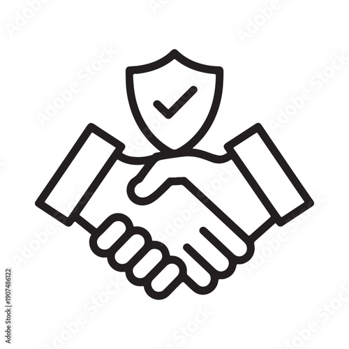 A handshake with a shield outline above symbolizing trust and security