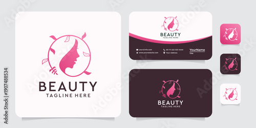 Creative beautiful woman's face with leaf line