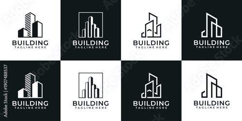 Set of modern creative architecture building logo vector for property apartment