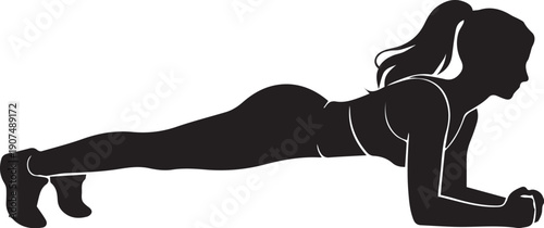 Black Female Silhouette Doing Plank Exercise for Fitness and Core Workout Concept