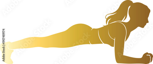 Golden Female Silhouette Doing Plank Exercise for Fitness and Workout Concept