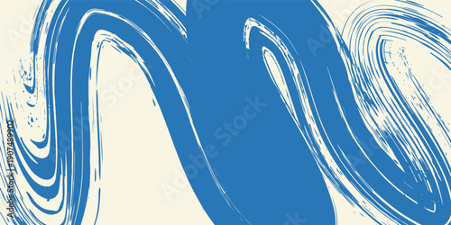 Grunge grainy blue brush strokes with spray texture. Hand-drawn vintage flag danger sign with thick zigzag lines. Rough thick brush stroke texture. Spray paint effect vector background.