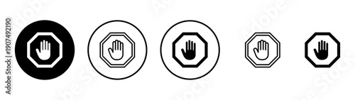 Stop icon vector. stop road sign. hand stop sign and symbol. Do not enter stop red sign with hand