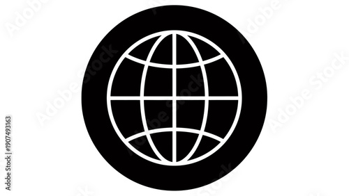 Global globe icon symbolizing worldwide connectivity and international presence in a simple circular design.