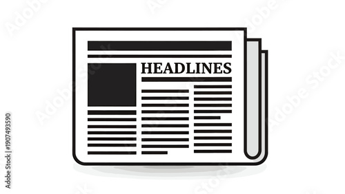 Icon of a newspaper with headlines and folded pages for media and news graphics.