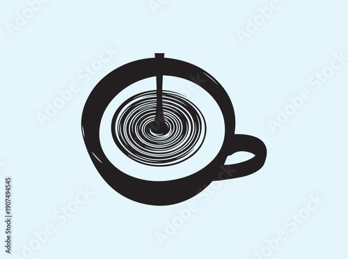 Solid black silhouette of a latte cup with swirling milk froth