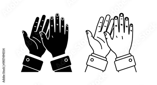 Vector illustration of two clapping hands, one solid black and one outlined, isolated on a transparent background for app icons or web UI.