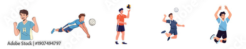 Volleyball Vector Players Complete Actions Team Sport Match Character Collection