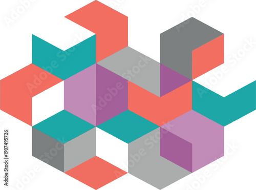 Obraz na plátně Abstract geometric pattern formed by colorful interconnected cubes creating a co