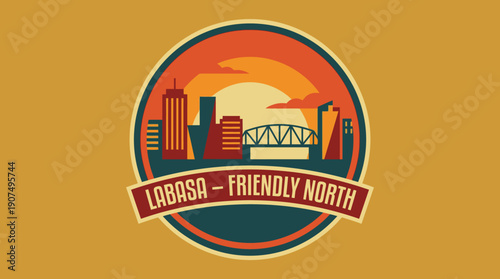 Labasa Friendly North Logo Design with City Skyline and Bridge