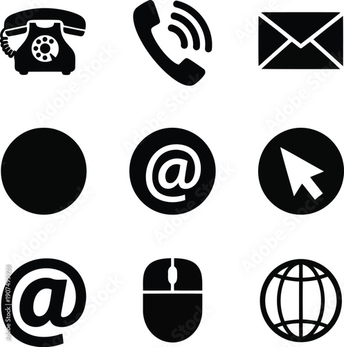 Set of 9 essential contact and communication icons for web and app design vector