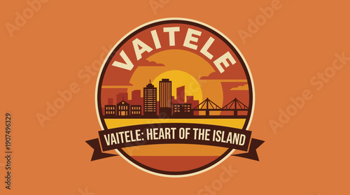 Vaitele Heart of the Island Skyline Sunset Emblem Logo Design
