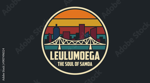 Leulumoega The Soul Of Samoa City Skyline Sunset Vintage Round Sticker Graphic