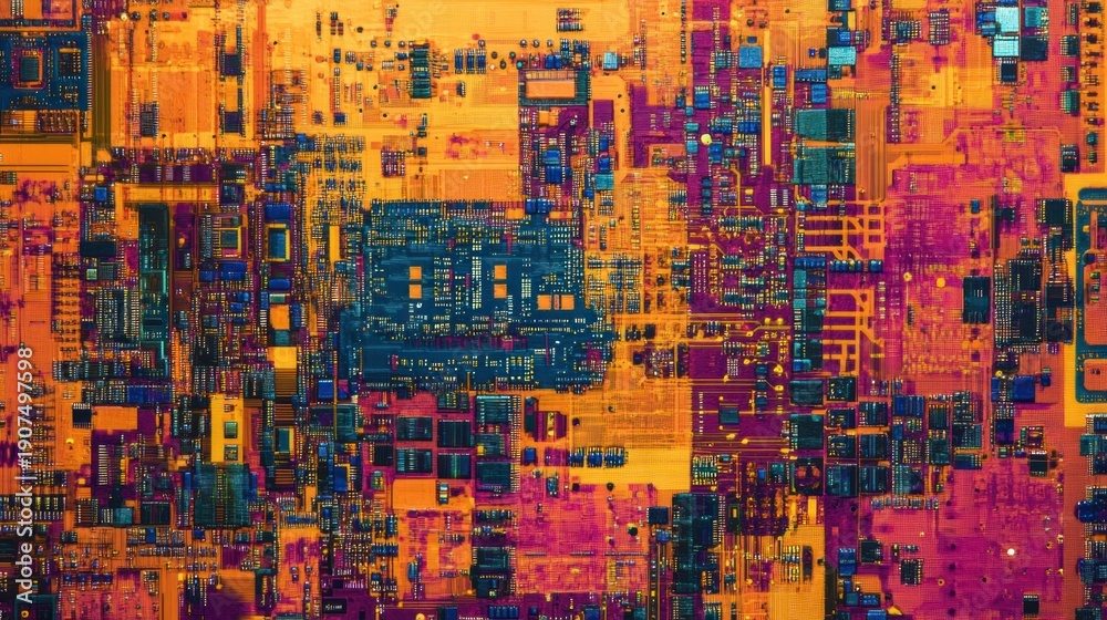 Fototapeta premium Colorful Microchip Circuit Detail