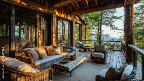 Rustic mountain home deck with panoramic views