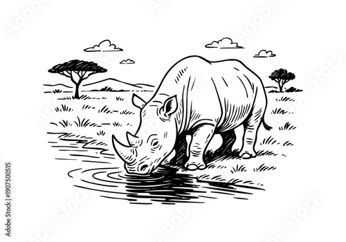 Rhino hand drawn simple sketch vector illustration